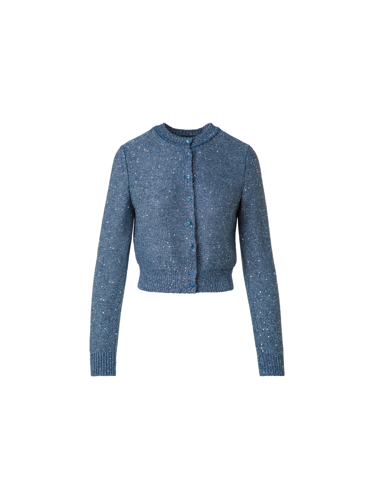 Designer Cardigan in Linen Cotton with Micro Sequins - blue