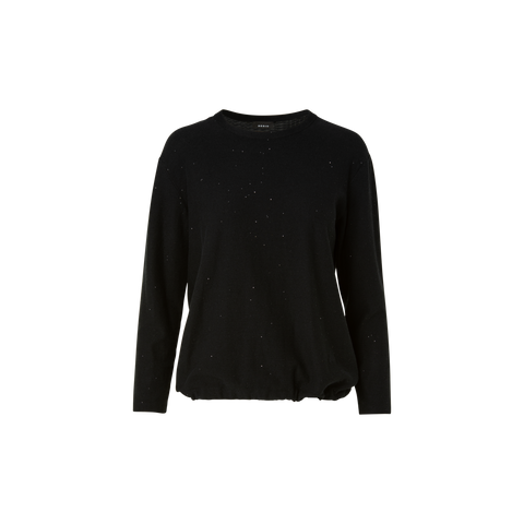 Oversized Linen Blend Pullover with Fine Sequins and Drawstring Hem