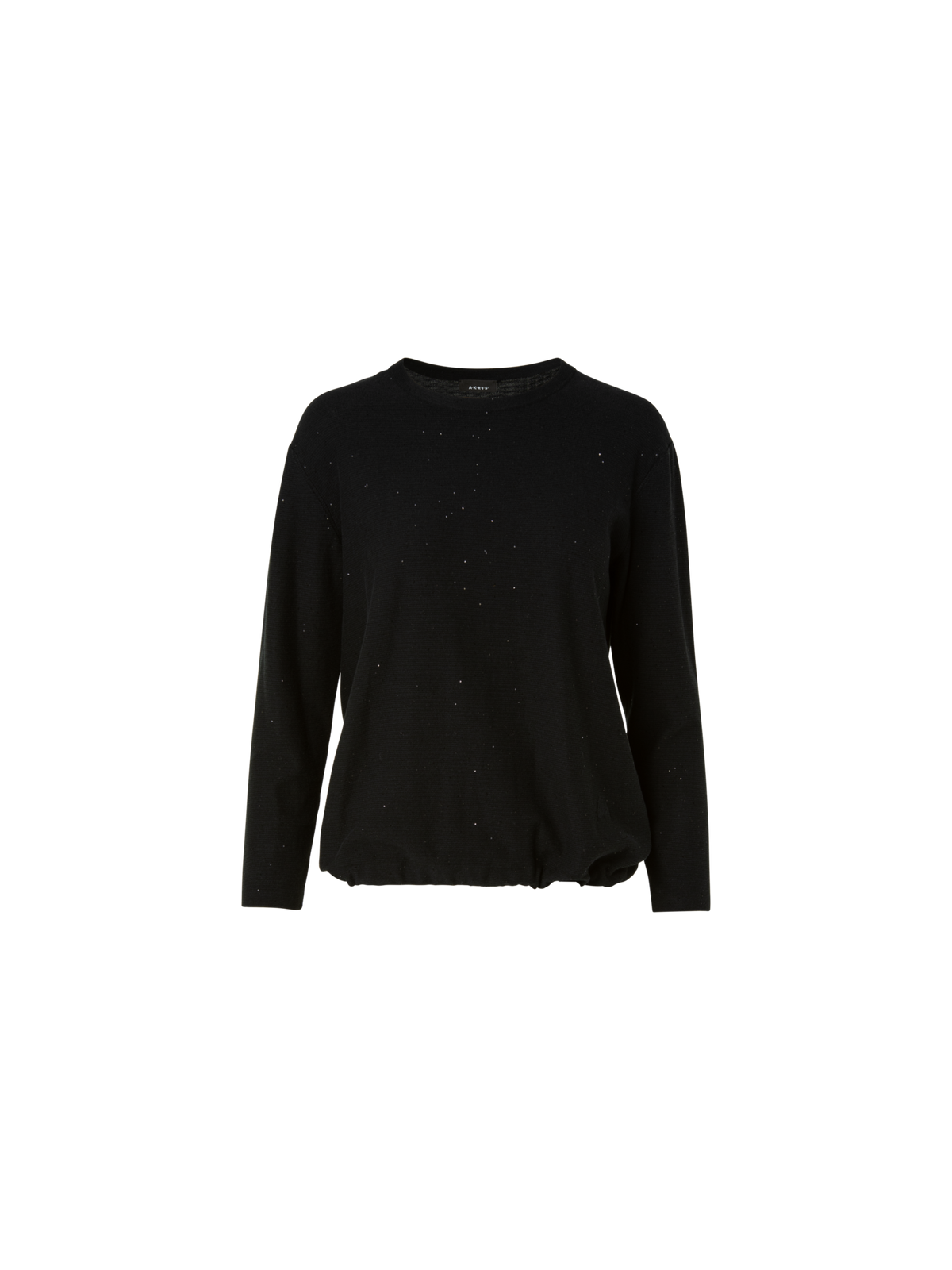 Designer Oversized Linen Blend Pullover with Fine Sequins and Drawstring Hem - black