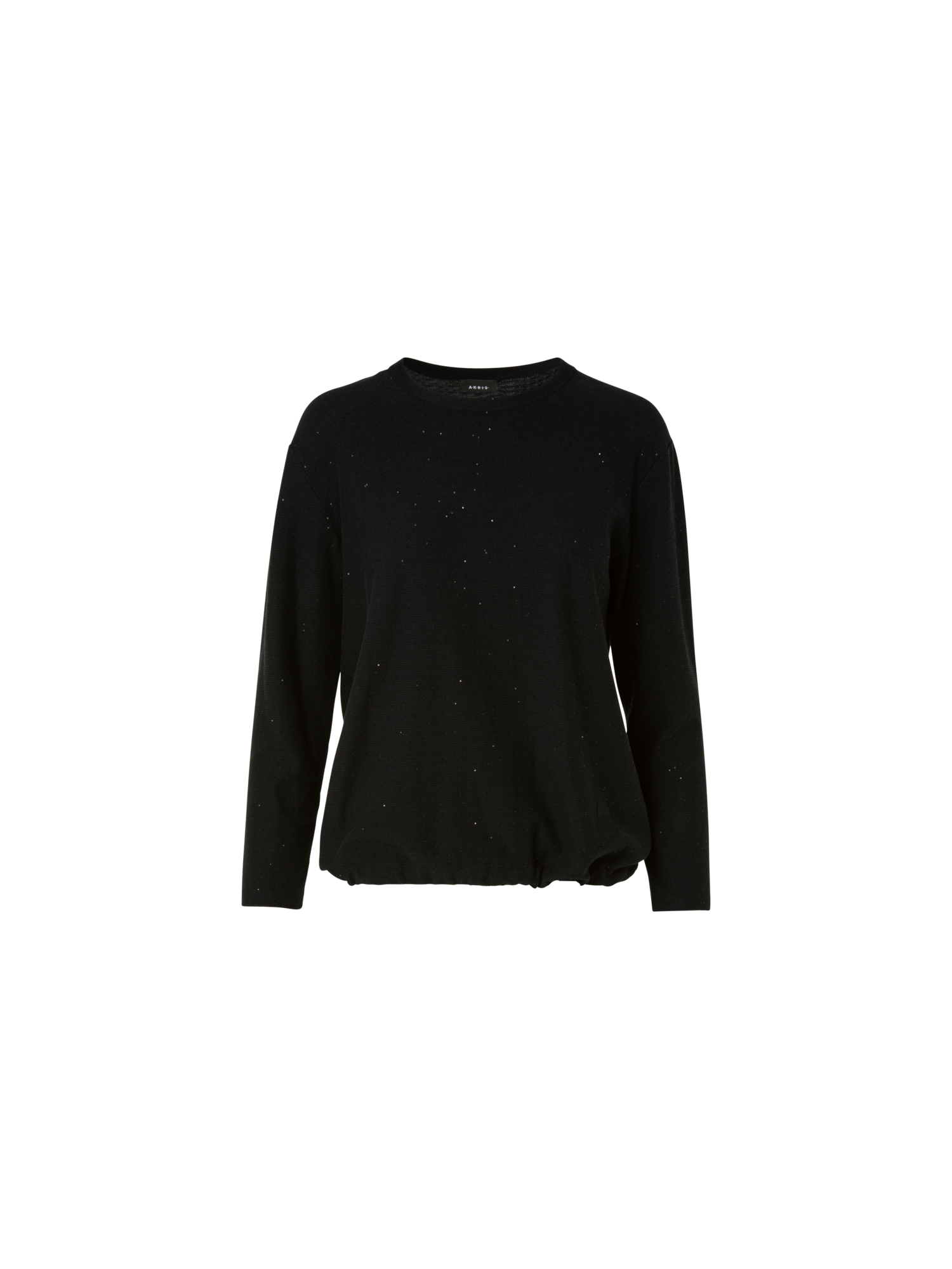 Designer Oversized Linen Blend Pullover with Fine Sequins and Drawstring Hem - black
