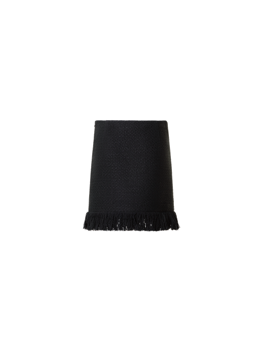 Designer Tweed Bouclé Fringe Hem Mini Skirt - black - neutral