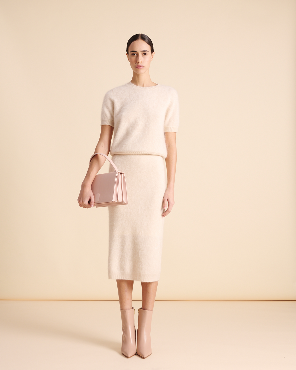 Designer Short-Sleeve Sweater in Cloud Cashmere - neutral - grey - beige #editorial