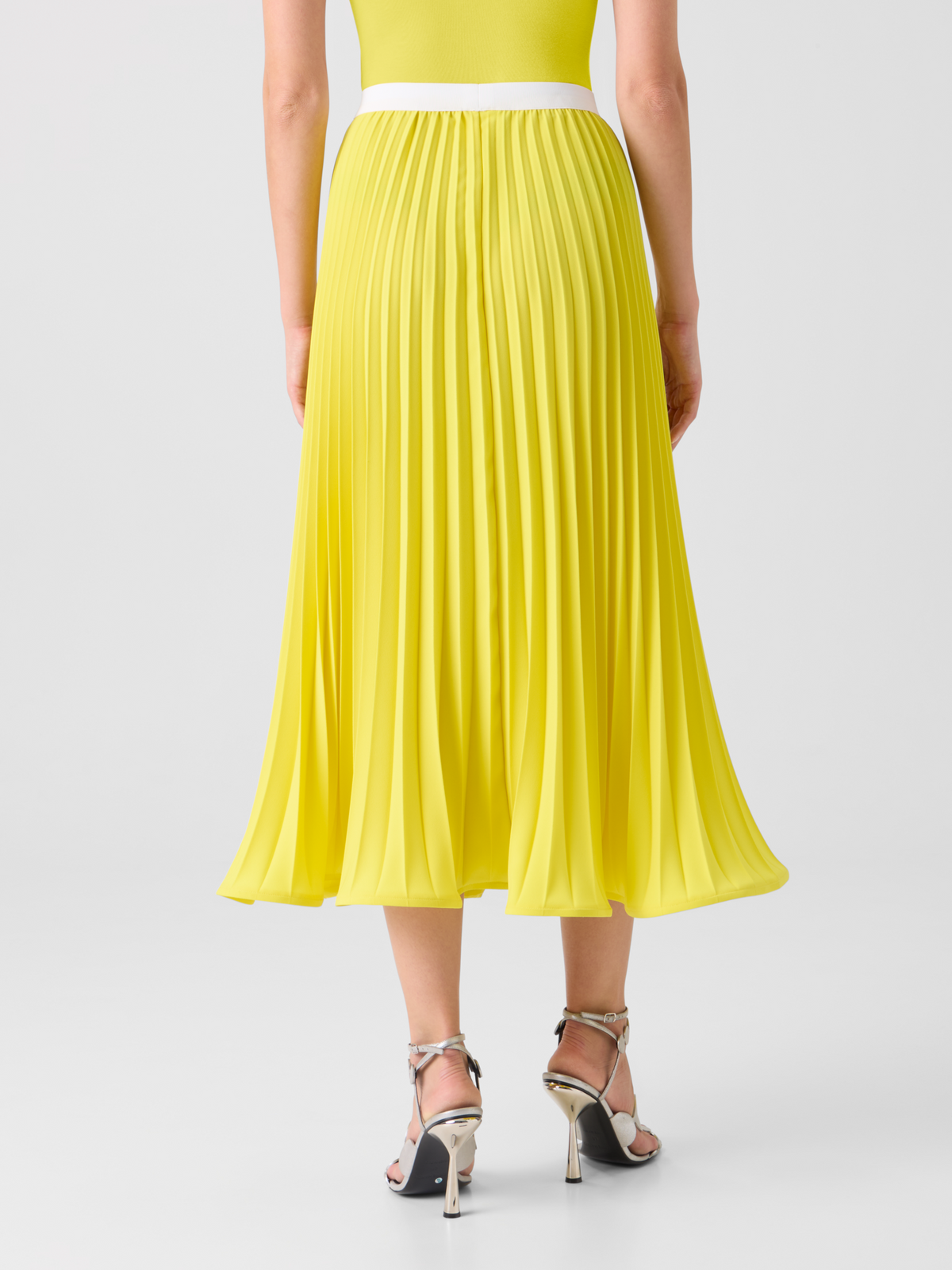 Designer A-Line Plissé Pleated Midi Skirt - yellow #editorial
