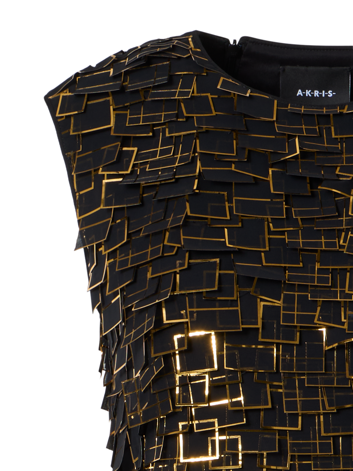 Designer Gown in Golden Frame Organza Tiles - black - multicolor