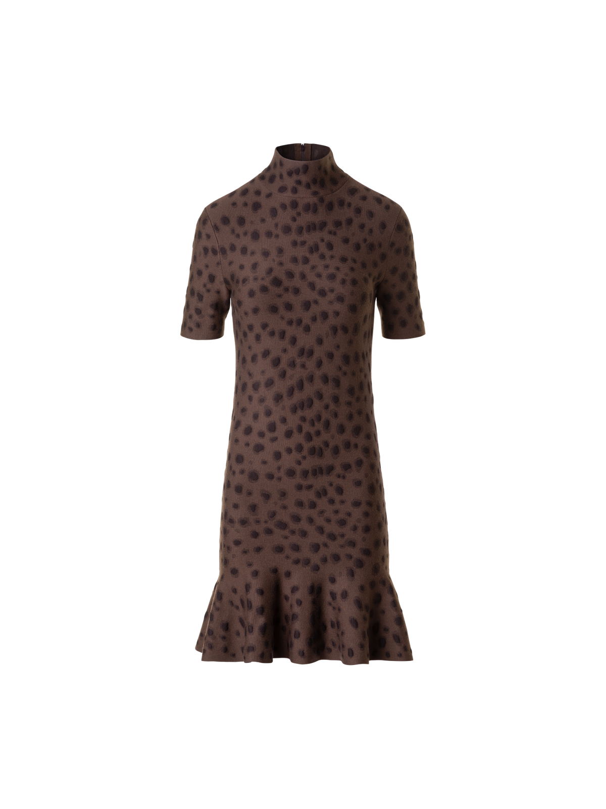 Designer Knit Dress in Leopard Jacquard with Flounce Hem - neutral - brown