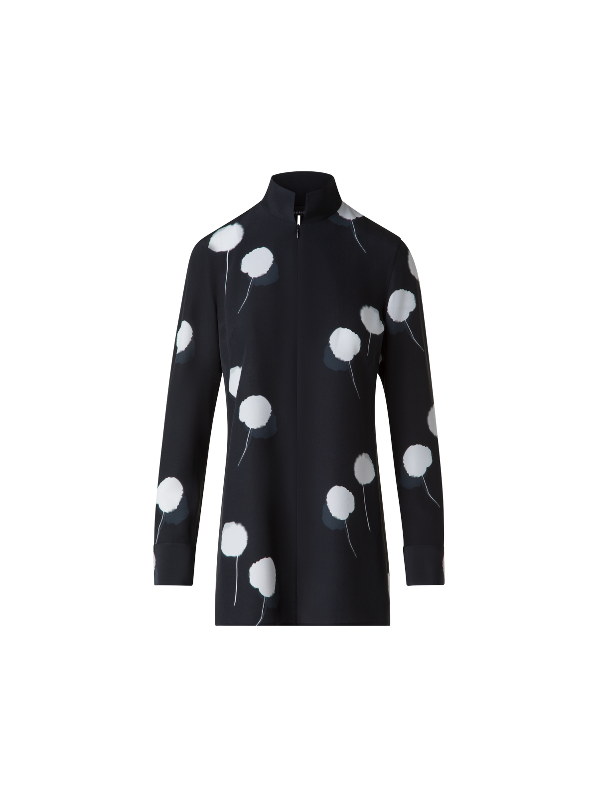 Designer Tunic Blouse in Silk with Dandelion Print - black - multicolor