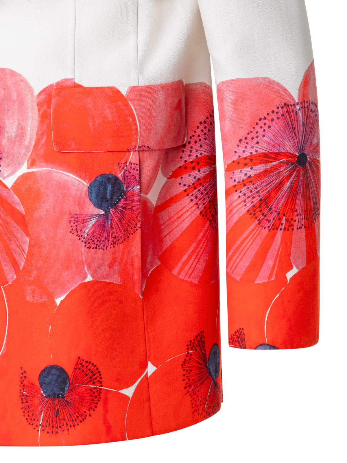 Designer Long Double-Face Jacket with Poppy Print - multicolor - red