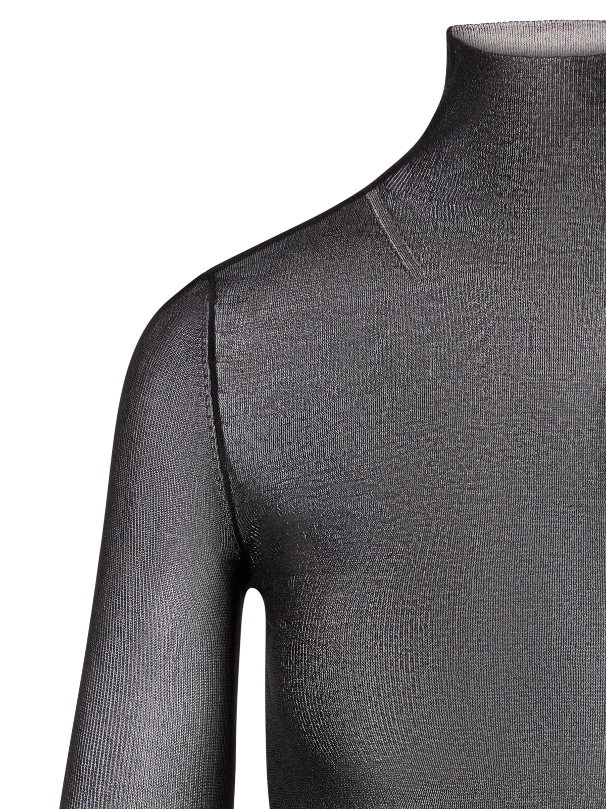 Designer Transparent Silk Fine Rib Sweater with Thumb Holes - black