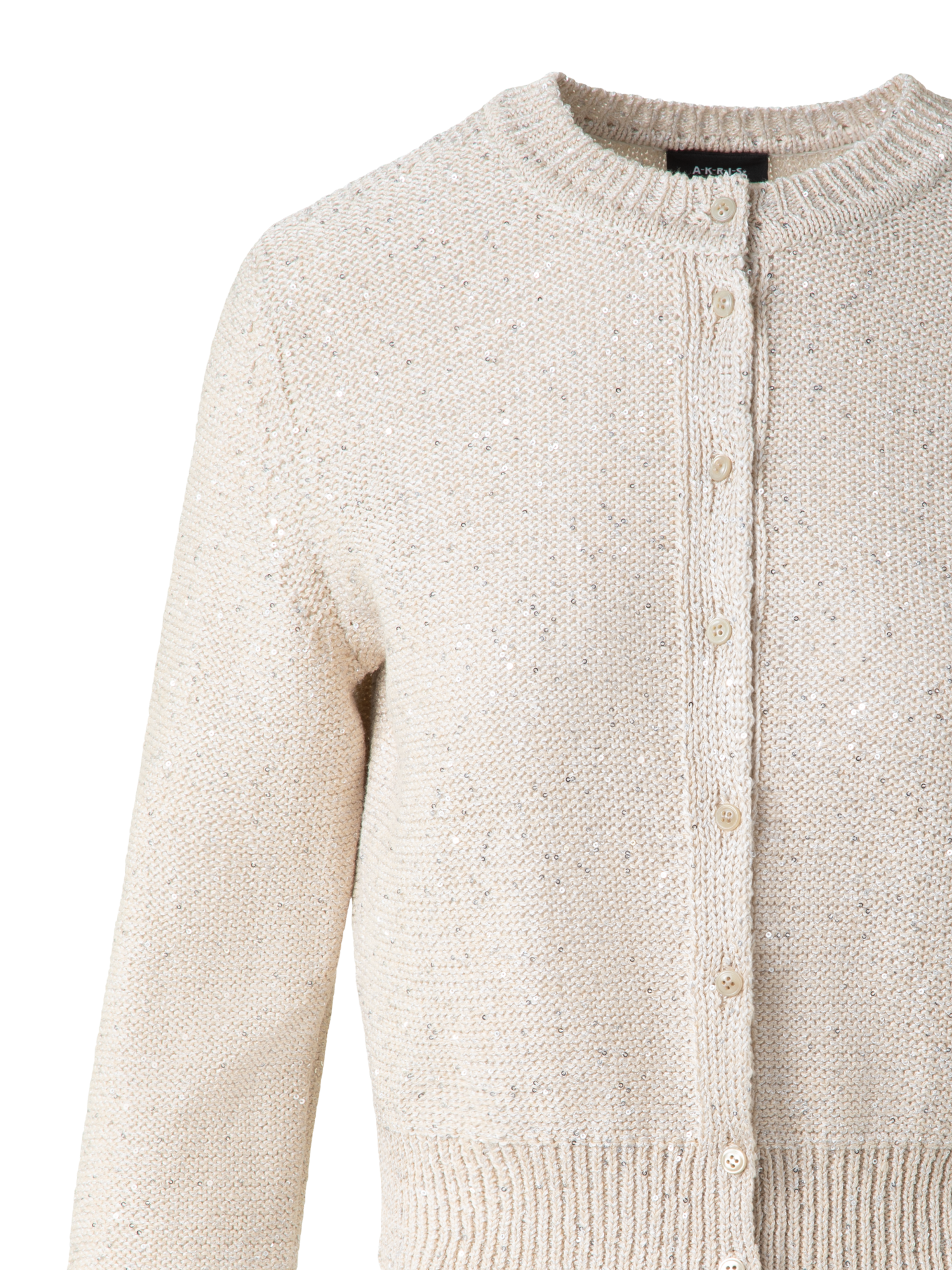 Designer Cardigan in Linen Cotton with Micro Sequins - neutral - pastel - beige