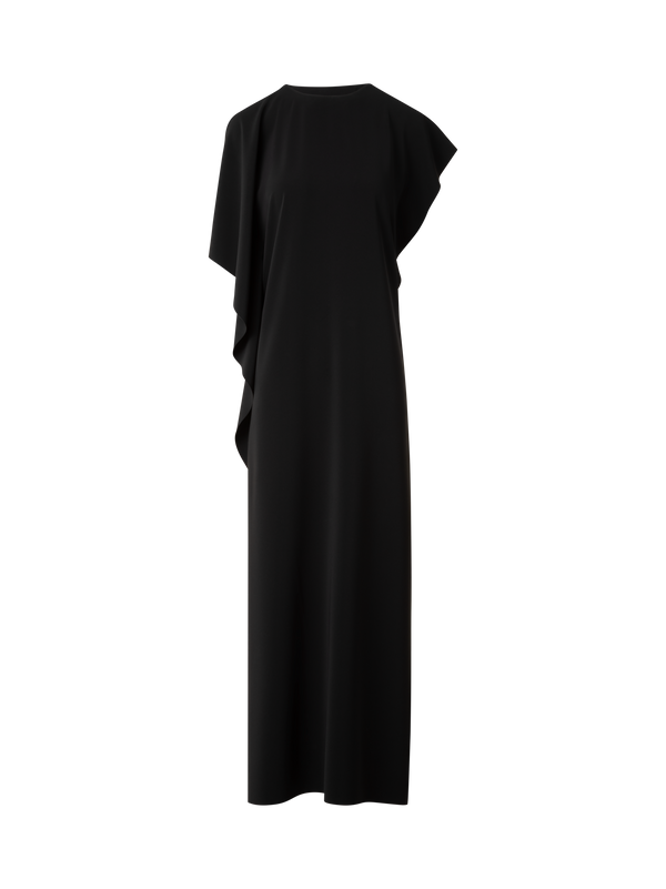 Laser Cut Midi Dress with Off-shoulder Drape Black / 8 Laser Cut Midi Dress with Off-shoulder Drape Black / 8