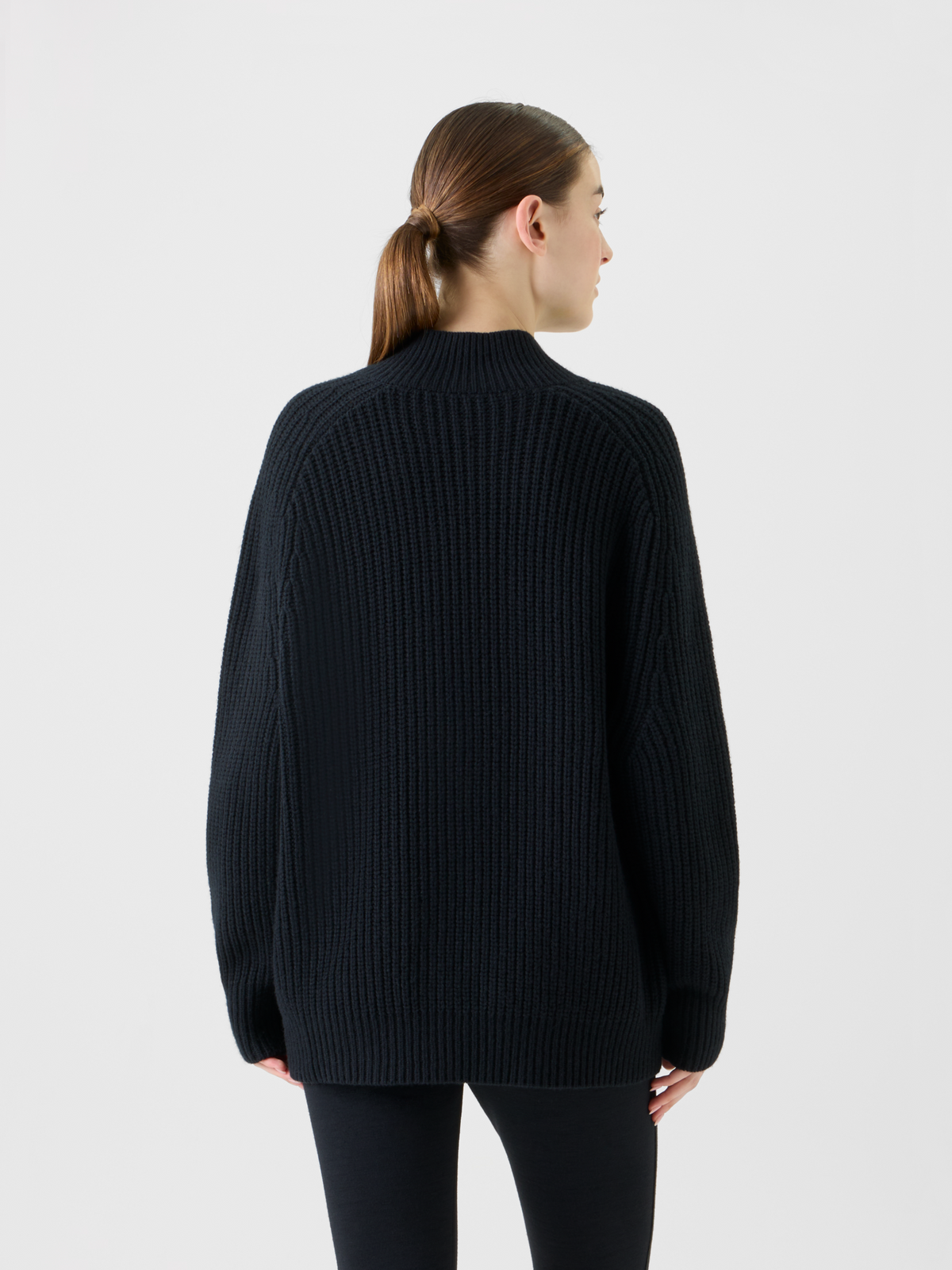 Designer Oversized Wool Cashmere Mock Neck Knit Sweater - black - neutral #editorial