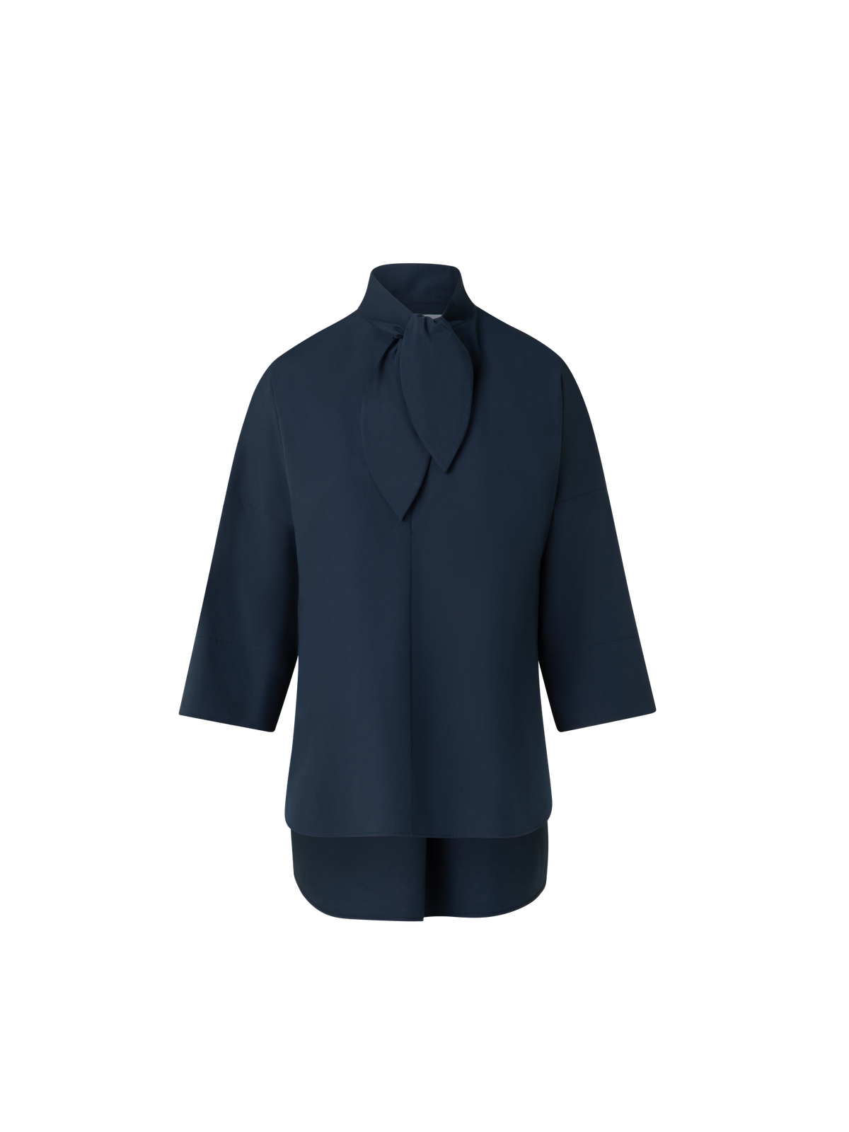 Designer Tunic Blouse in Cotton with Collar Knot - navy - blue