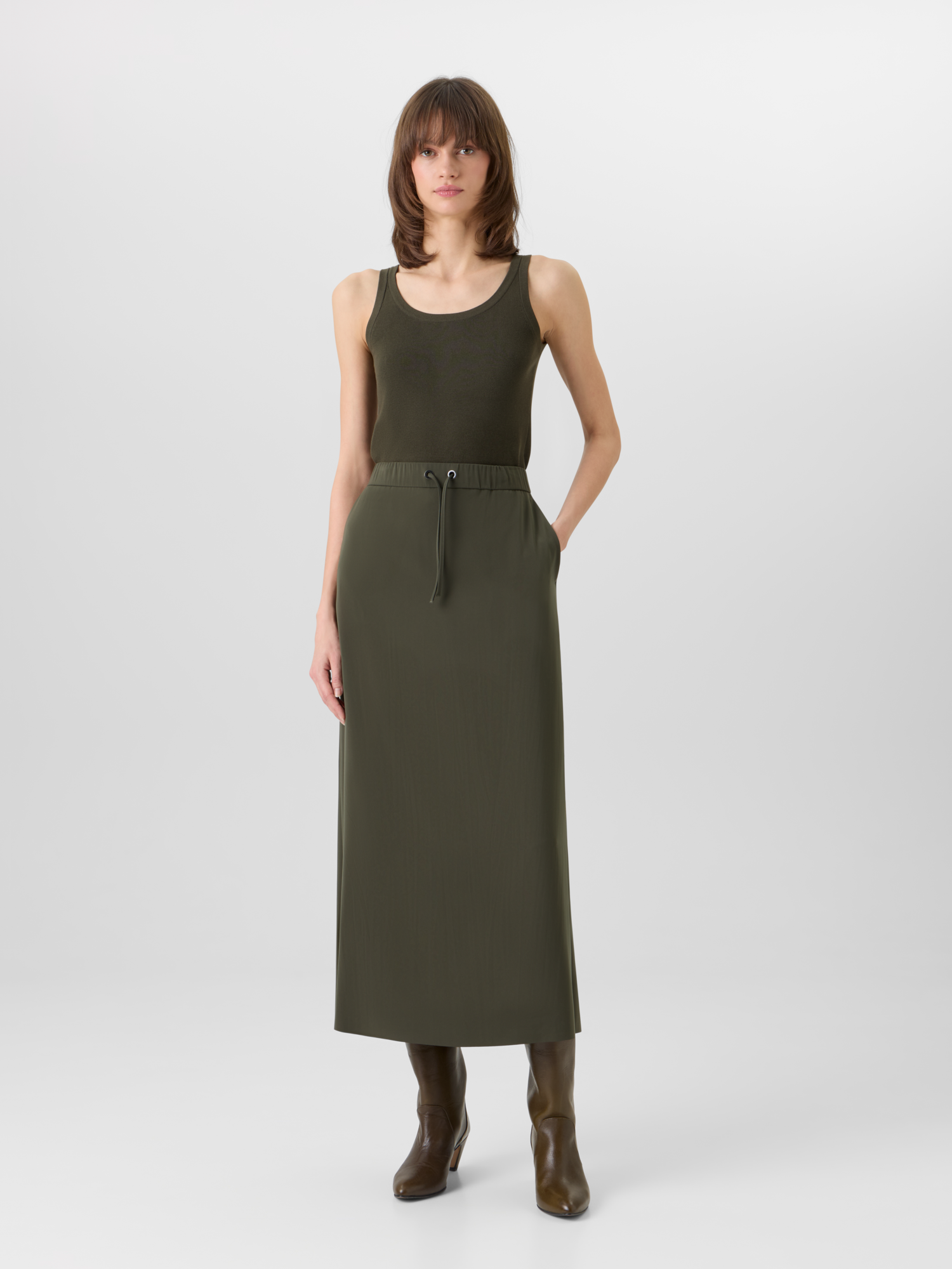 Designer Lasercut-Crêpe Midi Skirt - green 