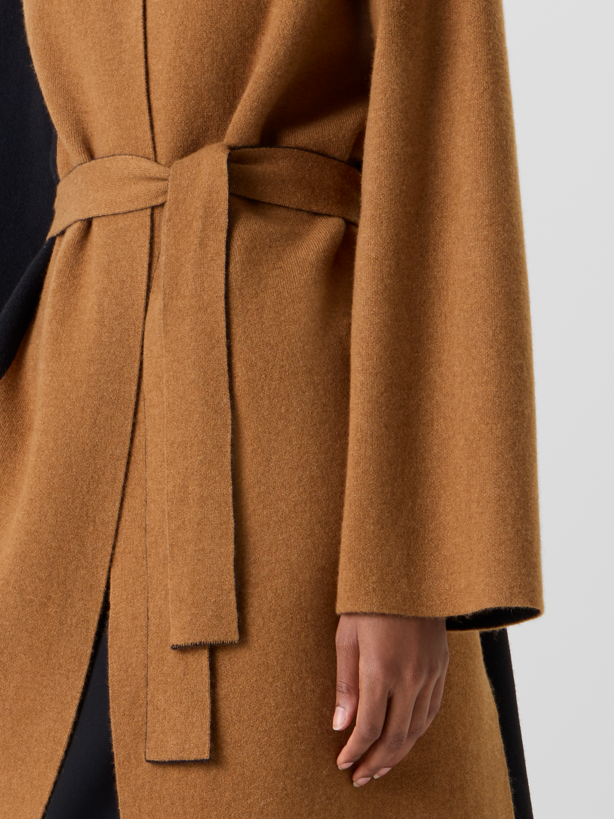 Designer Color Block Cashmere Double-Face Knit Coat - brown - multicolor - black #editorial