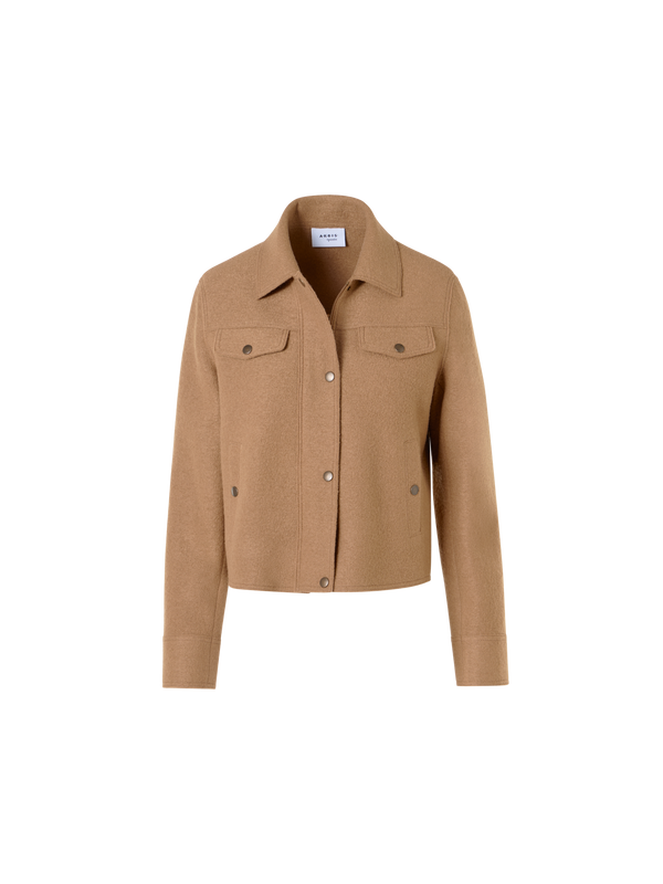 Designer Denim Style Jacket in Boiled Wool - brown