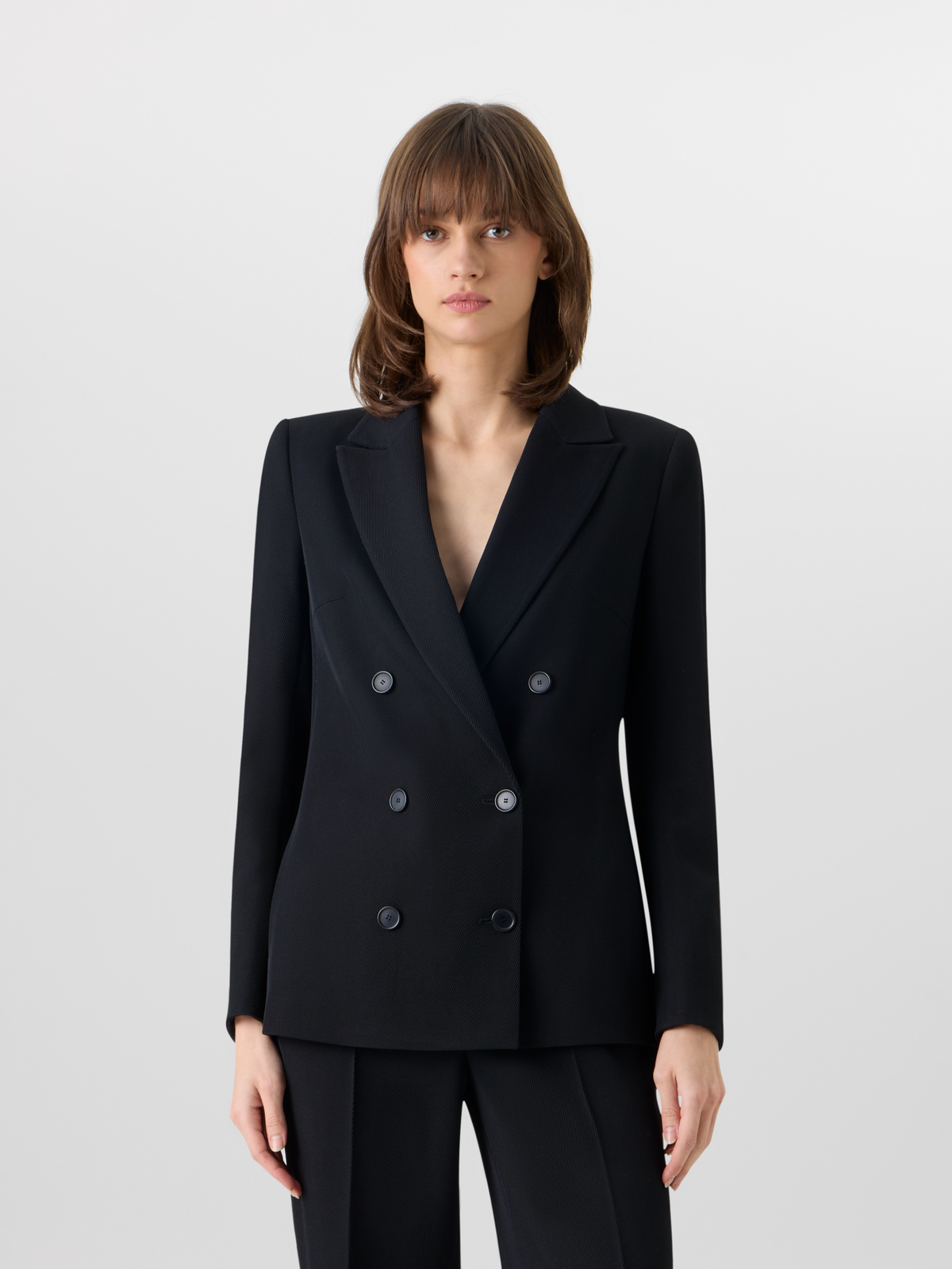 Designer Long-Sleeve Wool Tricotine Jacket - black #editorial