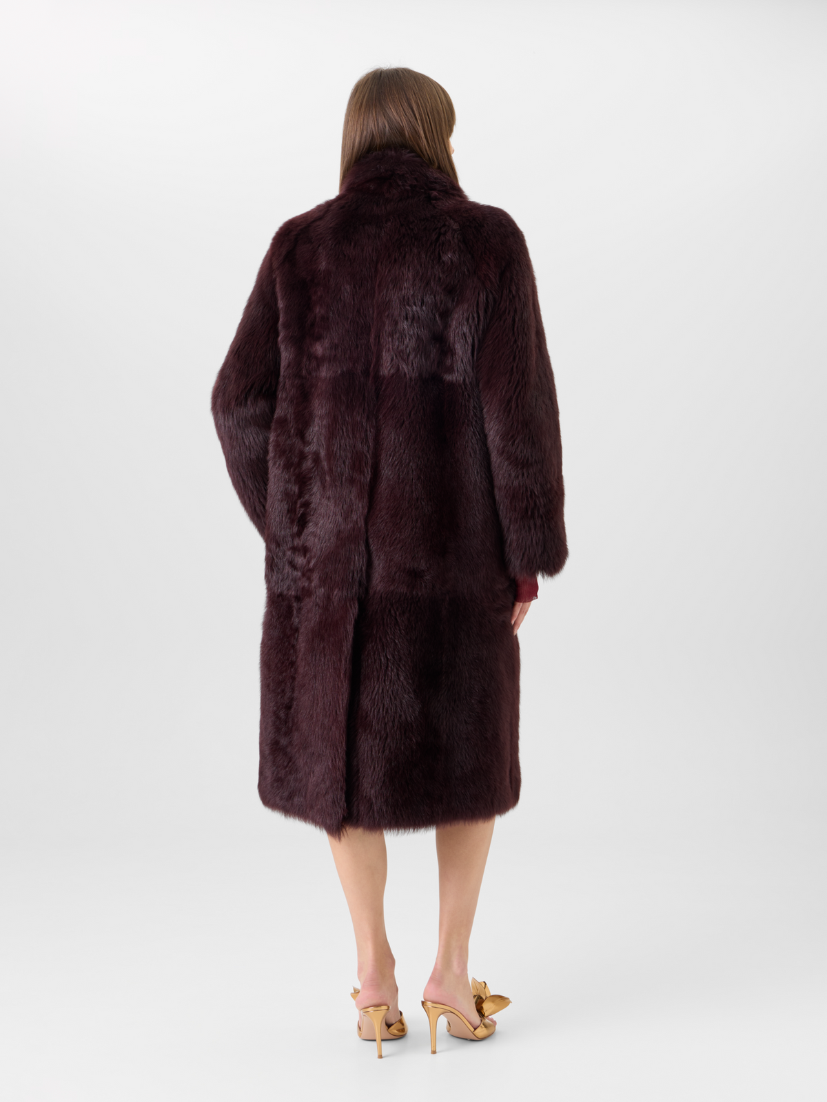 Designer Oversized Long Toscana Shearling Coat - red #editorial