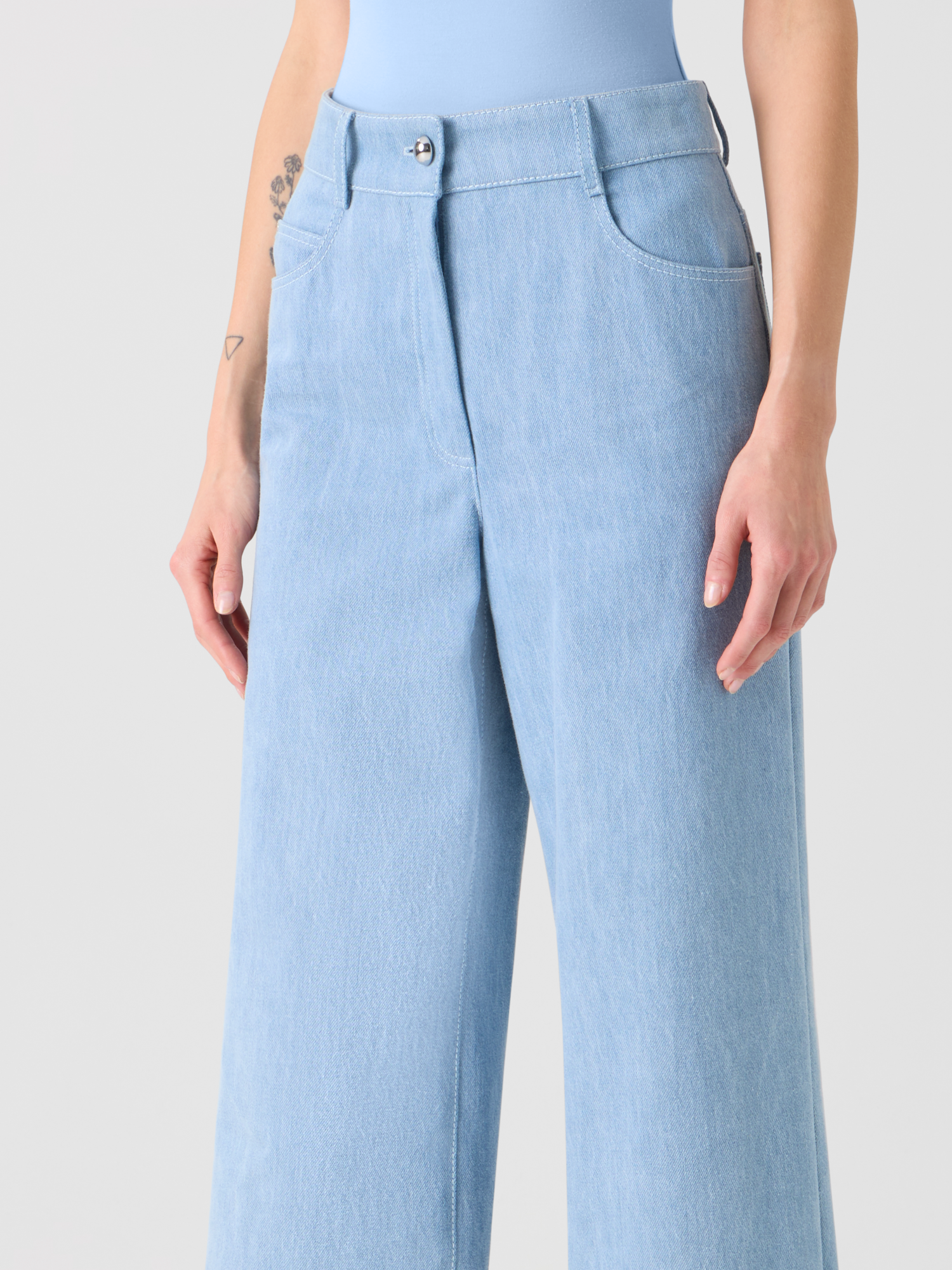Designer Cooper Wide Leg Stretch Cotton Denim Pants - blue 