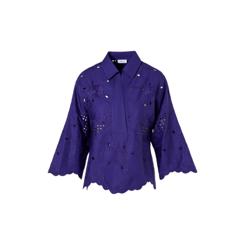 3/4-Sleeve Flower Eyelet Blouse