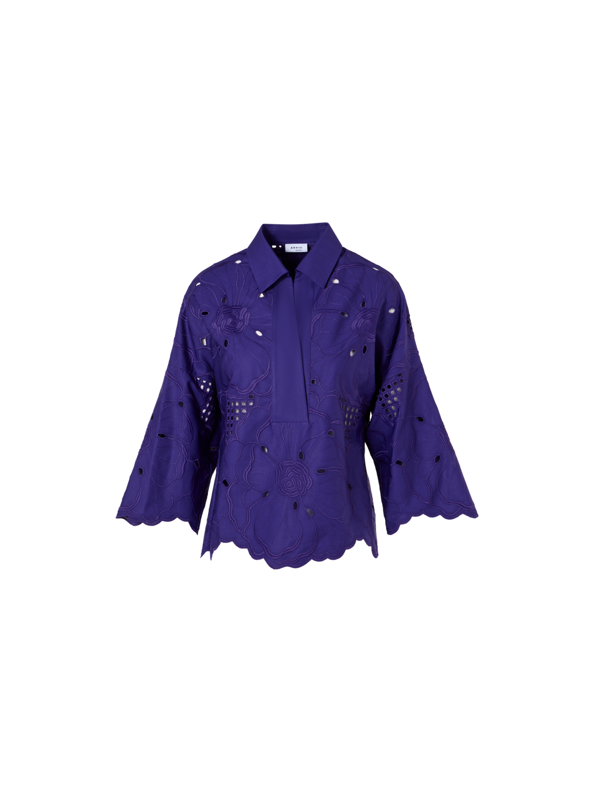 Designer 3/4-Sleeve Flower Eyelet Blouse - purple