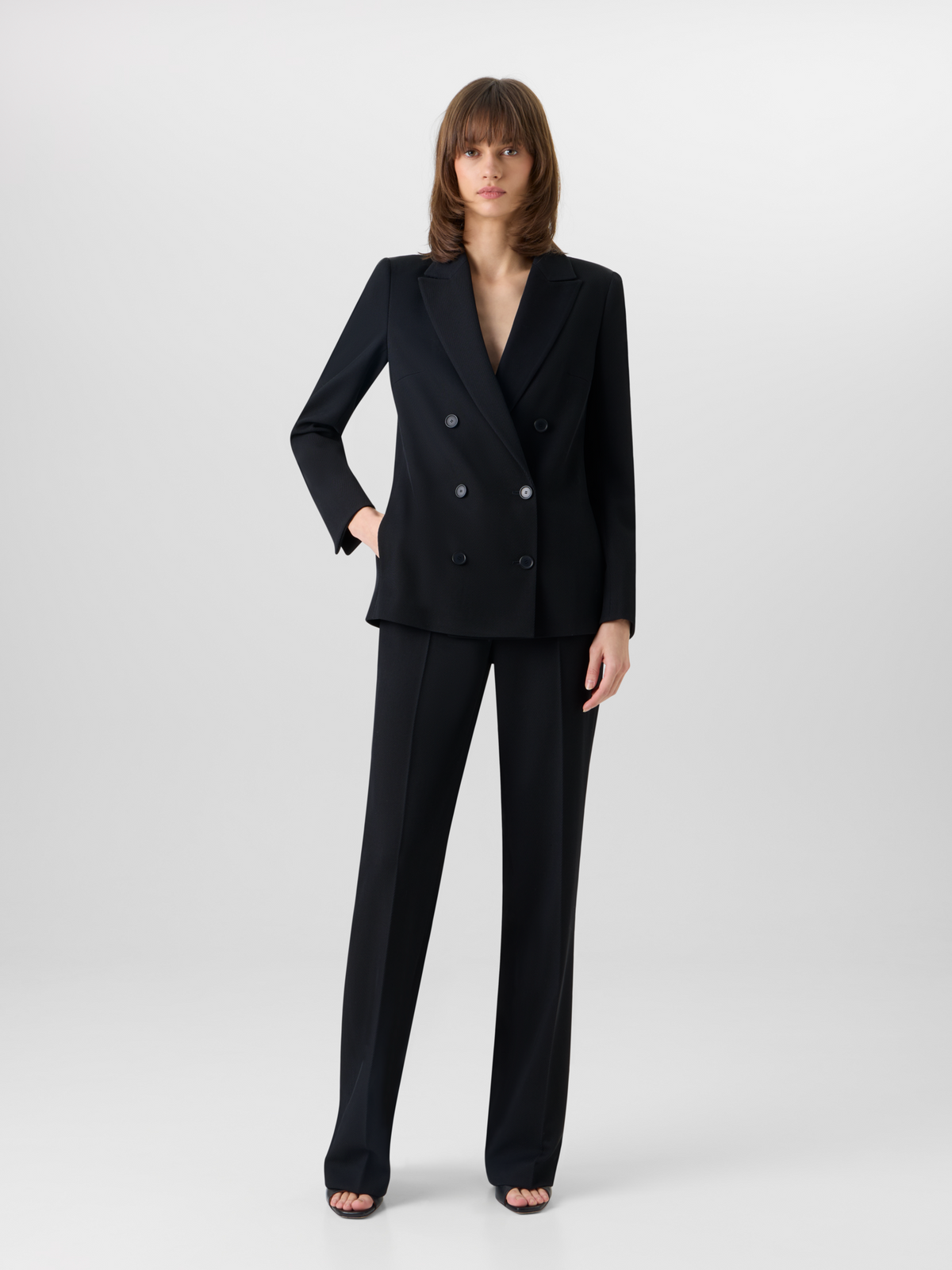Designer Long-Sleeve Wool Tricotine Jacket - black #editorial