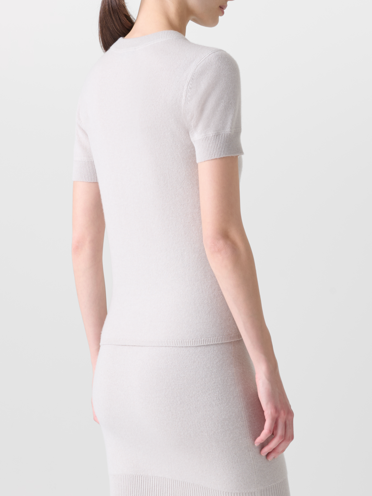 Designer Short Sleeve Pure Cashmere Knit Sweater - neutral - grey - beige