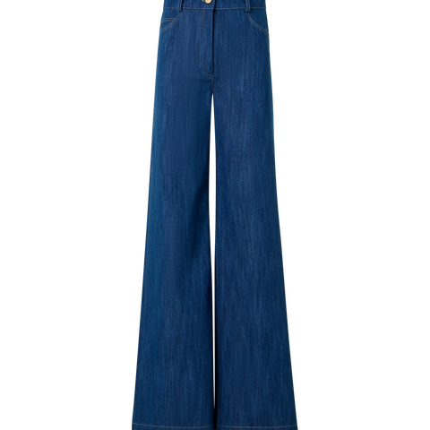 Wide Cotton Denim Stretch Pants