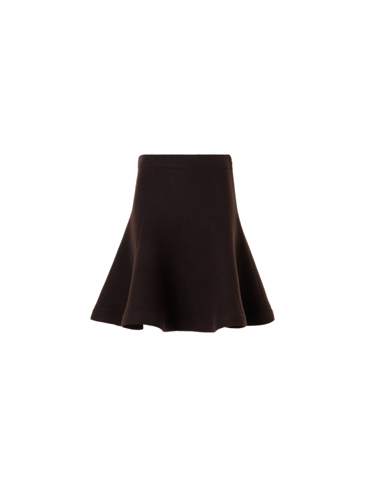 Designer Flared Skirt in Boiled Wool - brown
