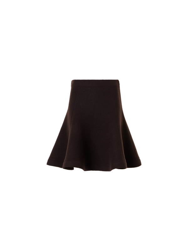 Designer Flared Skirt in Boiled Wool - brown
