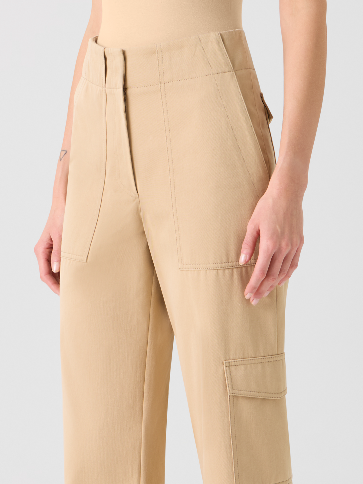 Designer Cargo Pants in Cotton Gabardine - beige #editorial