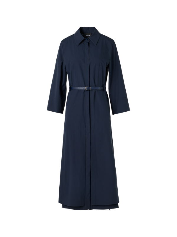 Designer Bracelet-Sleeve Cotton Poplin Midi Shirt Dress - blue