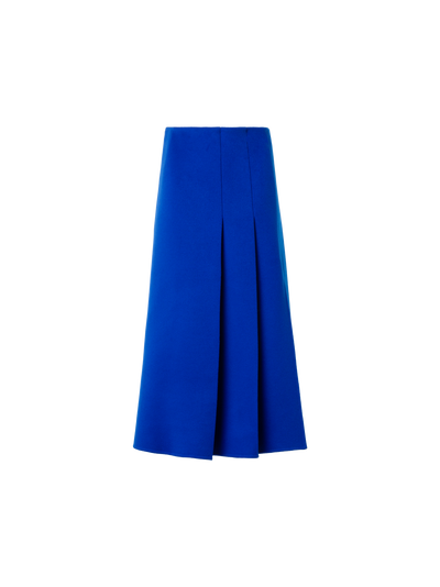Designer Pleated Wool Flannel Double-Face Midi Skirt - blue