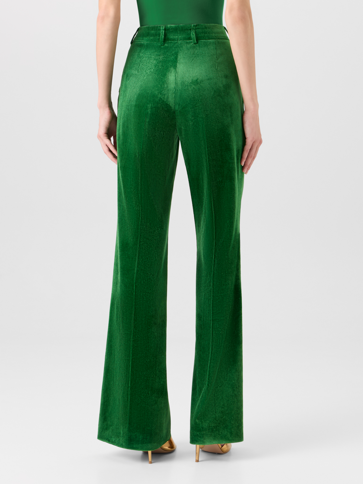 Designer Wide Leg Pants in Fluid Corduroy - green 