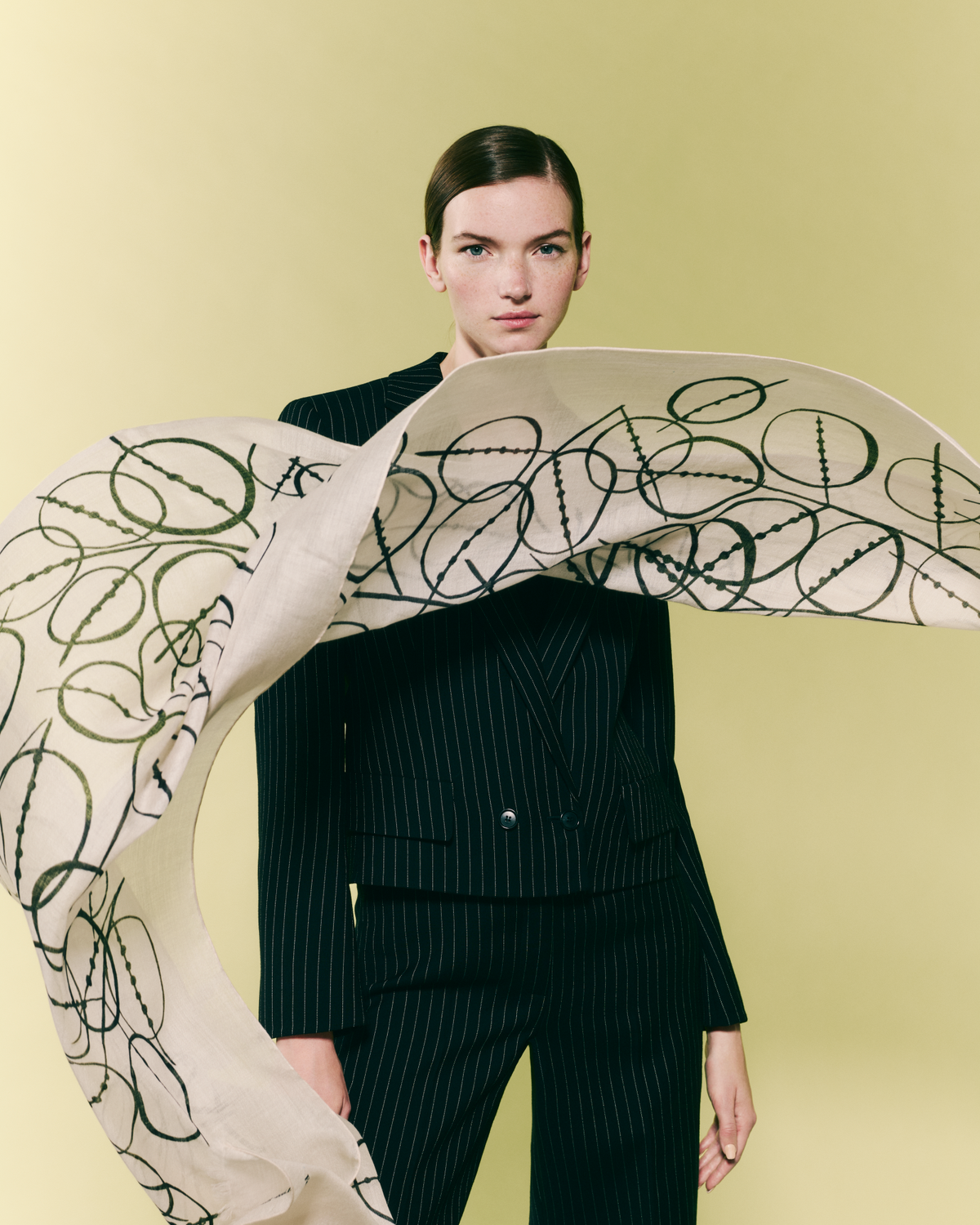 Designer Cashmere Scarf with Polka Dots Print - black - multicolor - ecru - white #editorial