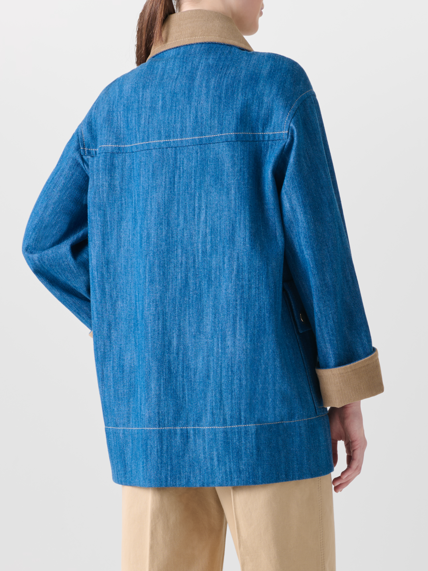 Designer Oversized Cotton Stretch Denim Parka - blue - multicolor 