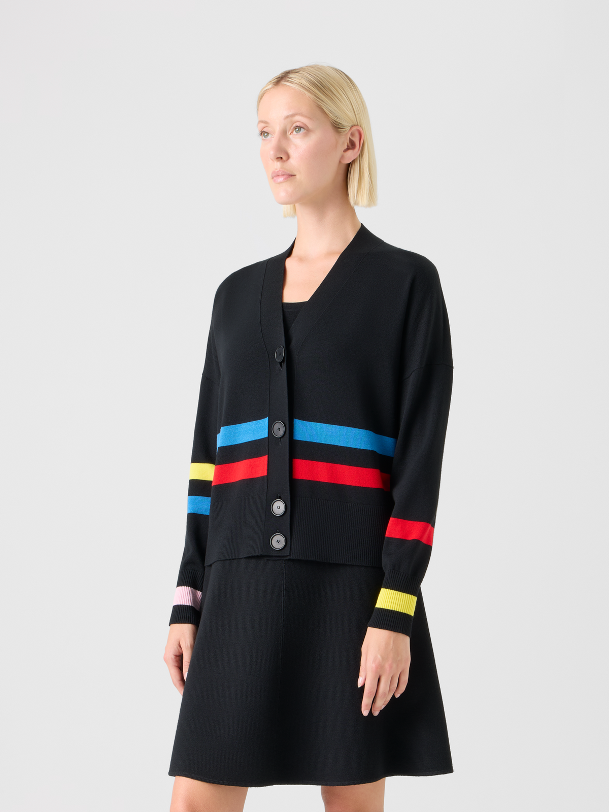 Designer Color-Block Stripe Merino Wool Cardigan - black - multicolor #editorial