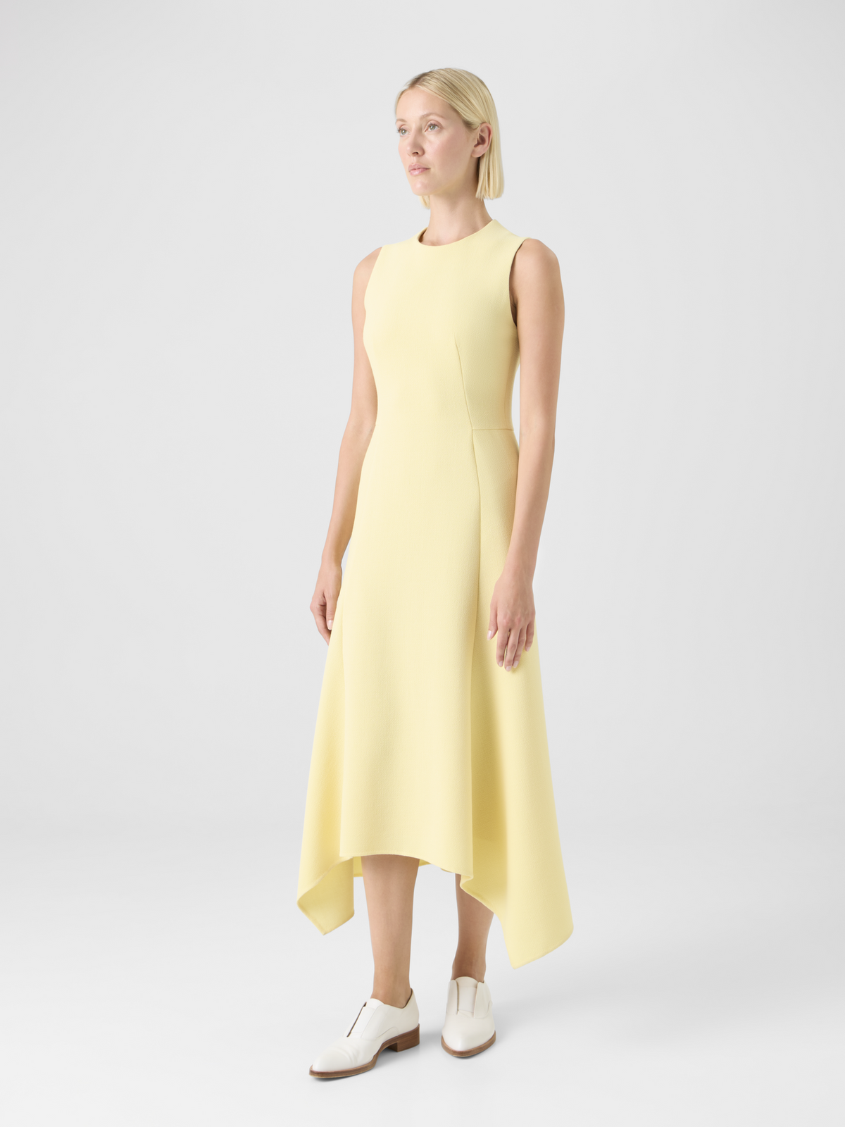 Designer Asymmetrical Wool Crêpe Double-Face Midi Dress - yellow #editorial