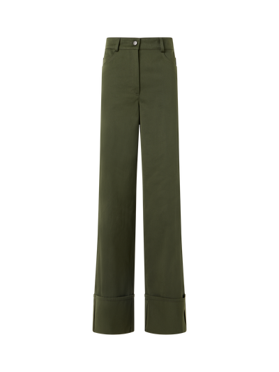 Designer Cooper Straight Wide-Leg Pants in Cotton Gabardine - green