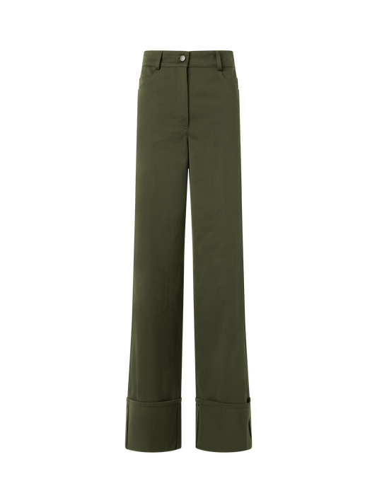 Designer Cooper Straight Wide-Leg Pants in Cotton Gabardine - green
