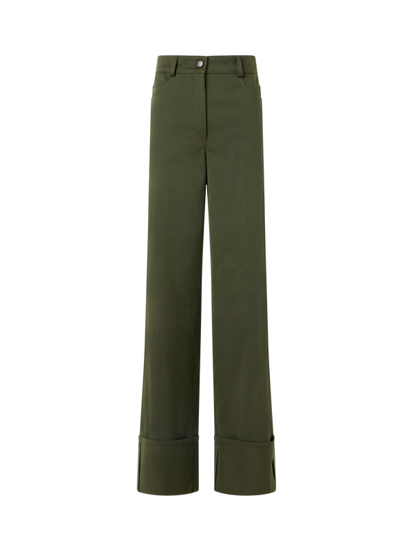 Designer Cooper Straight Wide-Leg Pants in Cotton Gabardine - green
