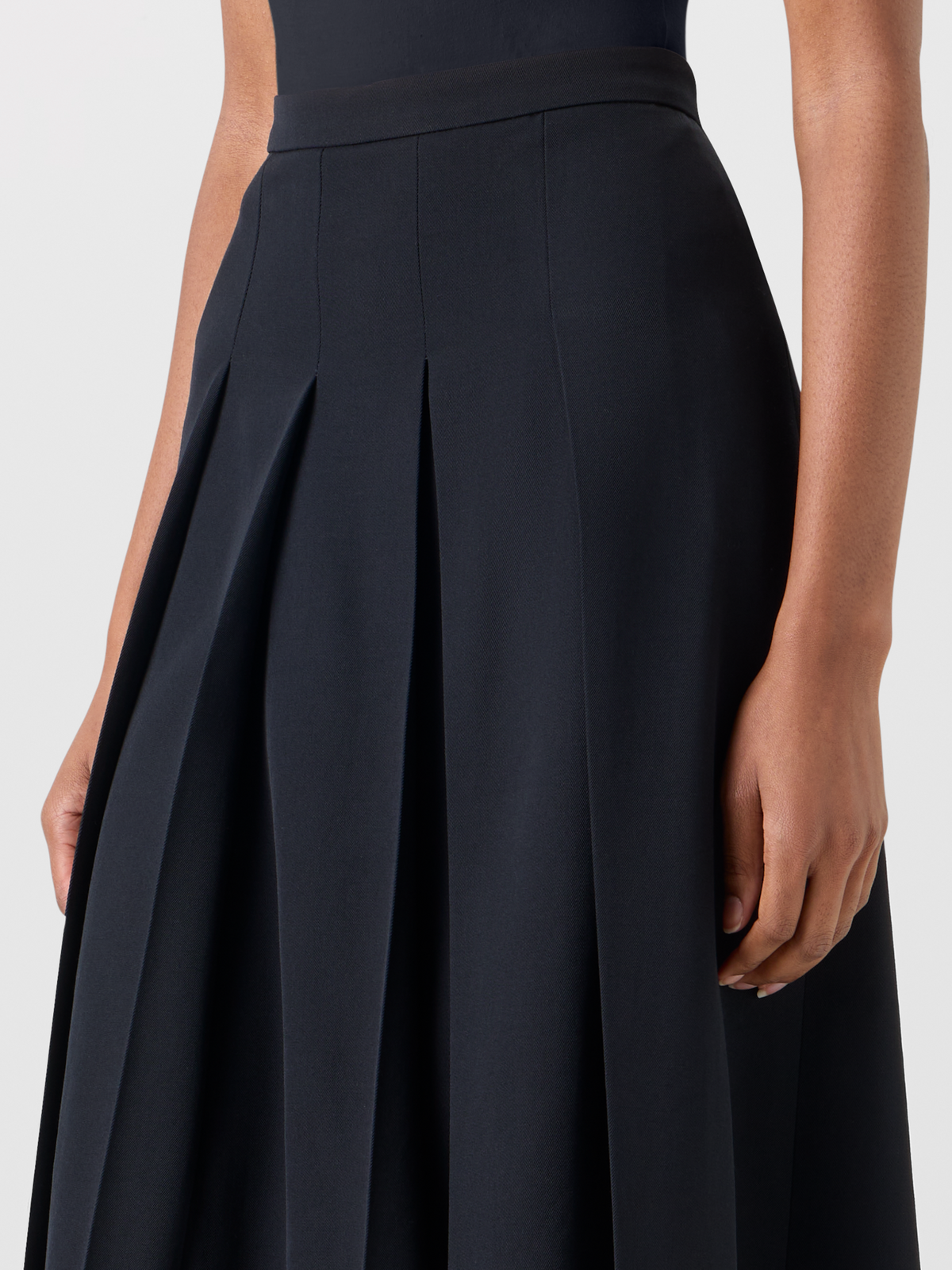 Designer Pleated Midi Skort in Wool Gabardine - black #editorial