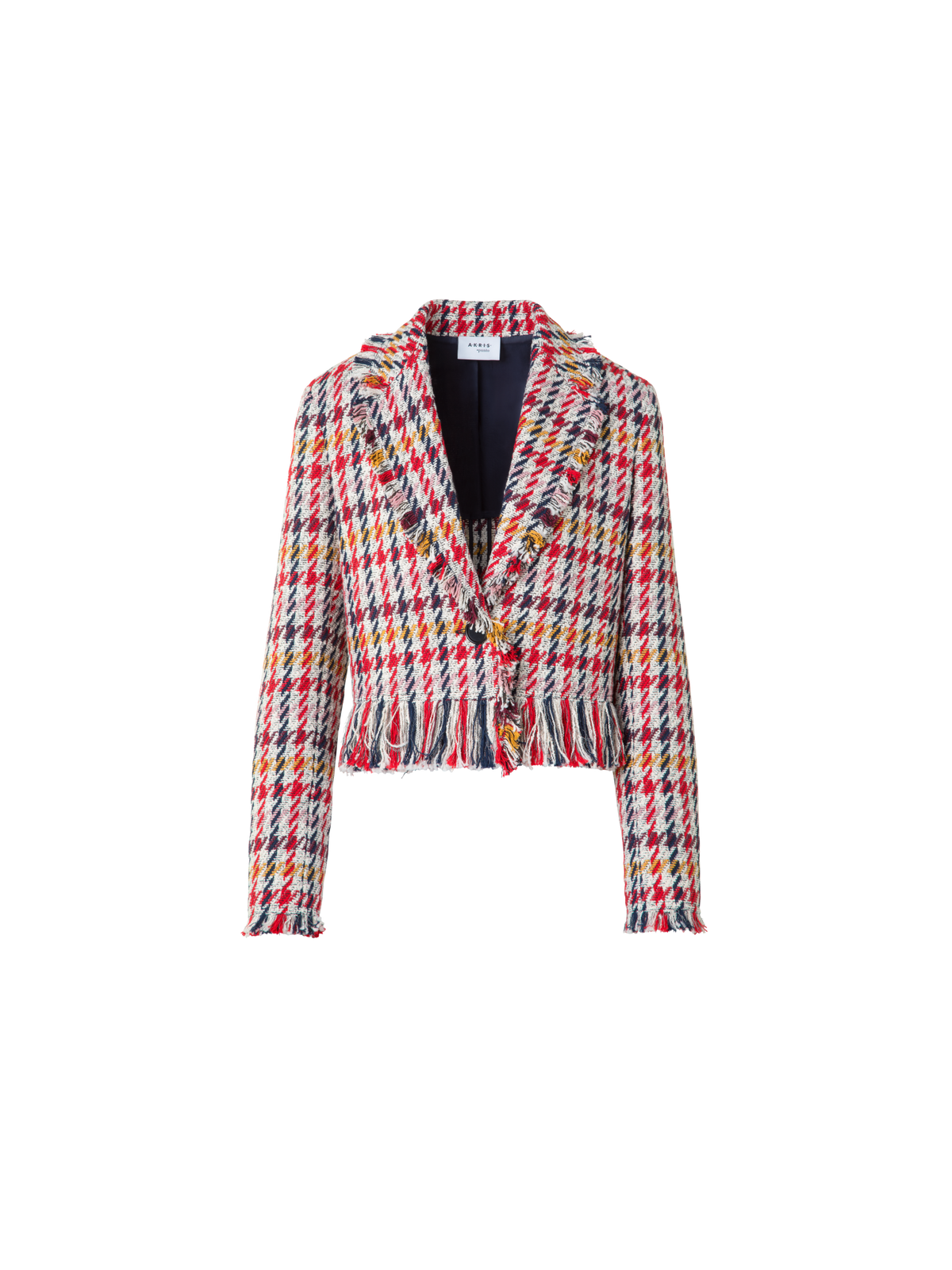 Designer Short Tweed Jacket with Fringes - multicolor - red