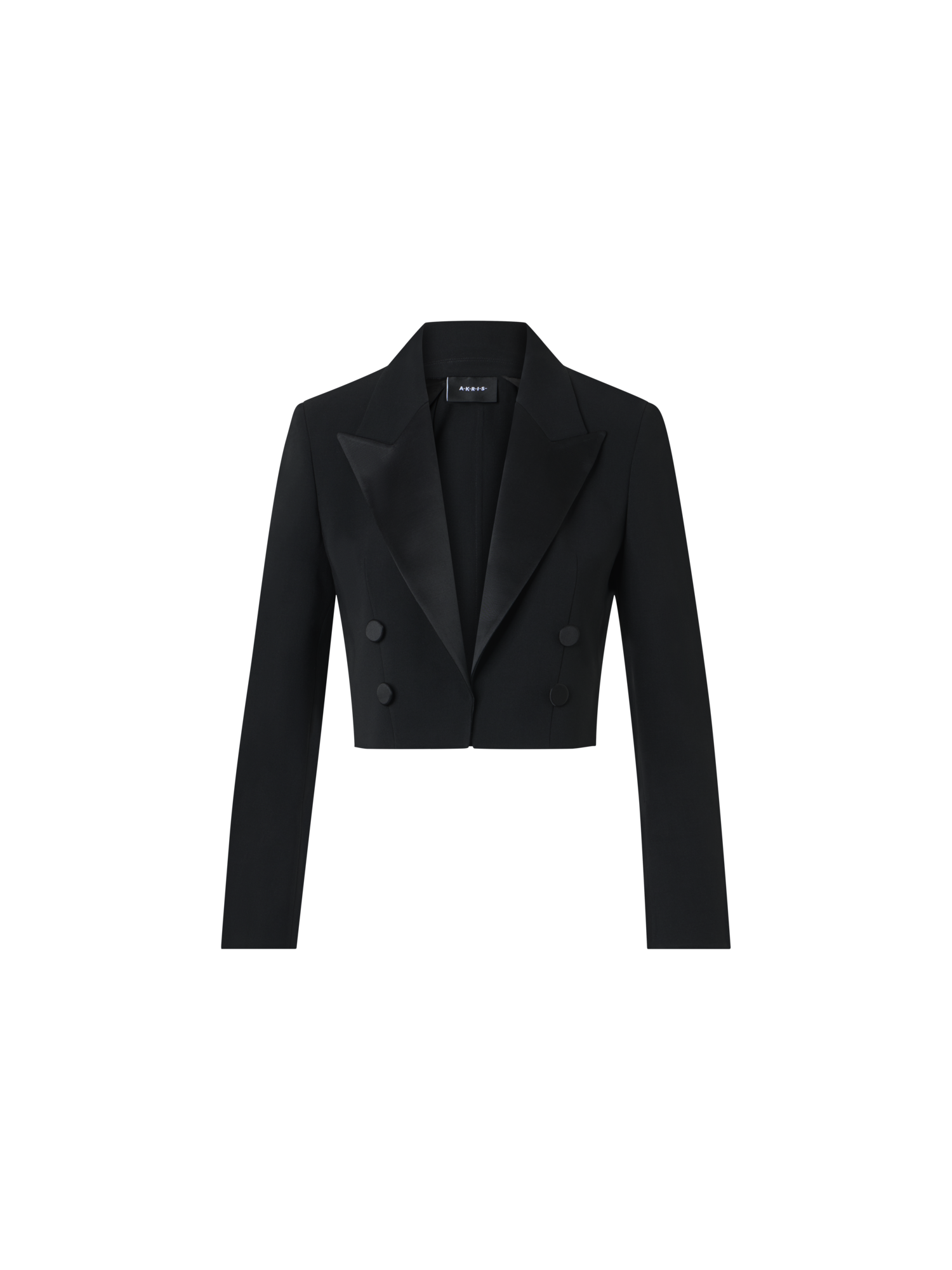 Designer Cropped Wool Double-Face Jacket with Satin Lapel - black