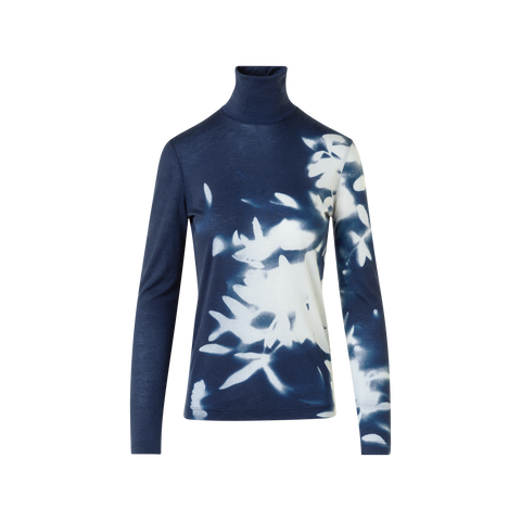 Cashmere Silk Mock Neck Wildflower Print Top