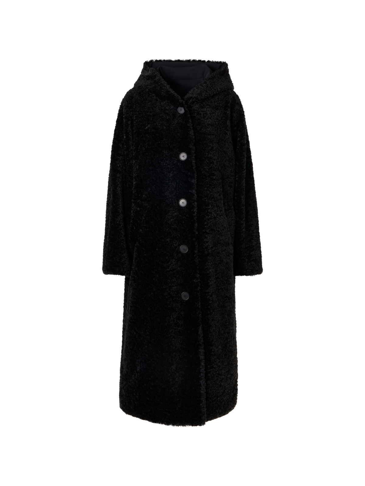 Designer Reversible Oversize Hooded Faux Fur Coat - black
