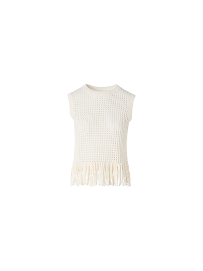 Designer Sleeveless Chunky Cotton Mesh Knit Top - ecru