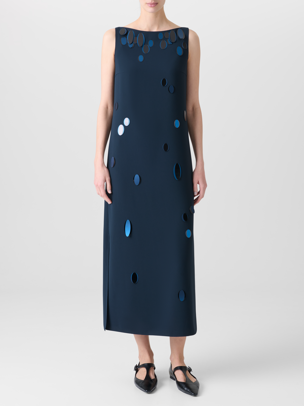 Designer Heavy Laser Cut Tunic Dress with Dropping Dots - neutral - navy - blue #editorial
