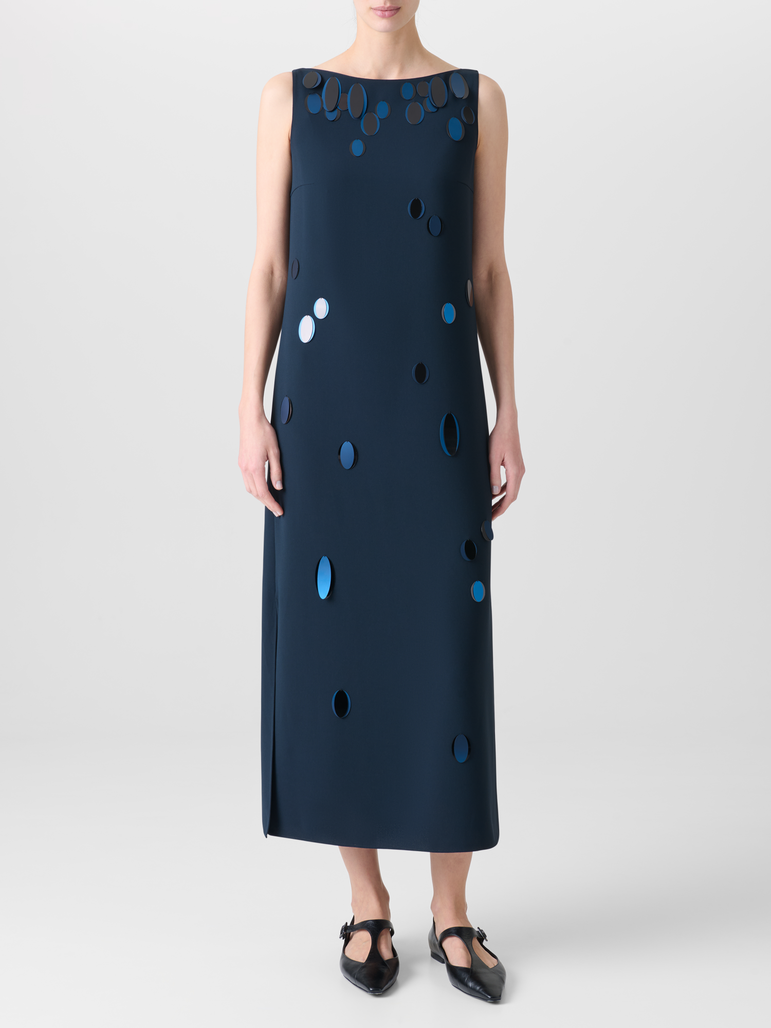 Designer Heavy Laser Cut Tunic Dress with Dropping Dots - neutral - navy - blue 