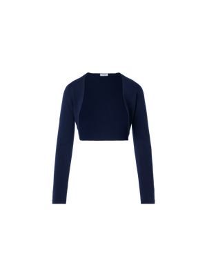 Designer Merino Wool Cropped Bolero Cardigan - navy - blue