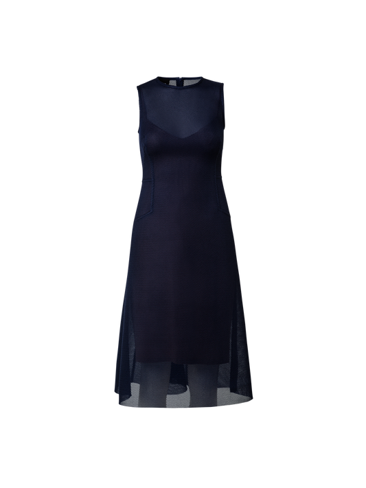 Designer Techno Grid Midi Dress - navy - blue